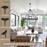 ELGOBST Wagon Wheel Chandelier 40In 22-Light Height Adjustable Large Modern Industrial Black Farmhouse Chandeliers and Dining Room Living Room Ceiling Pendant Island Light Fixture