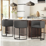 26" H Counter Height Bar Stools Set of 4, Modern Barrel Counter Stools with Backrest and Arms