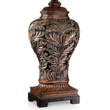 Traditional Table Lamps 32.5" Tall Set of 2 Bronze Brown Carved Leaf Openwork Vase Tan Rectangular Shade Decor Barnes and Ivy