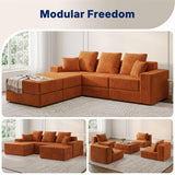 Living&Giving 101" U-Shaped Cloud Sectional Couch for Living Room, Cloud Boneless Couch-No Assembly with Reversible Chaise, Customizable 3-Seat Modular Sectional Sofa with 2 Ottoman, Orange