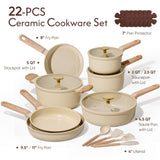 CAROTE 22Pcs Pots and Pans Set Non stick, Ceramic Cookware Set, Non-toxic Kitchen Cooking Set, PFAS and PFOA Free