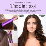 Laurenza 2-in-1 Hair Straightener & Curler, 2 Inch Plate, 8.5" Extra-Large Ceramic Iron with 20M Anions (Purple)