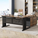 Tribesigns 63 Inch Executive Desk with File Cabinet, Large Office Desk L Shaped Computer Desk with Drawers and Storage Shelves