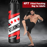 Filled Punching Bag for Adults, 4FT PU Leather Hanging Boxing Bag with 11lb Sponge Filler & 12OZ Boxing Gloves, Heavy Kicking Bag Boxing Equipment for MMA Training Karate Kickboxing YORWHIN