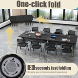 JFazzruit Folding Conference Room Table with Wheels,Modular Conference Tables Seminar Table with Grommet,Stability Enhancement,Fold Up Rolling Conference Table for Office (6, Black, 55.2IN/140CM)