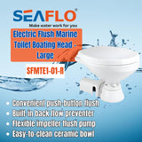 SEAFLO 12V Electric Flush Marine Toilet – Large Size Marine Head – Corrosion Resistant Construction – Built-In Backflow Preventer – Stainless Steel Shaft – Permanent Magnet Motor - 4 Year Warranty!