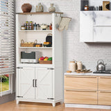 Joaxswe 5 Tier Bookshelf 70in Tall Bookcase with Barn Doors and Storage Cabinet