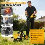 Electric String Trimmer, 14-Inch 2x3.0Ah 21V Battery Powered Weed Eater, Electric Lawn Mower Weed Wacker with Wheels, Brush Cutter Grass Trimmer for Garden Yard