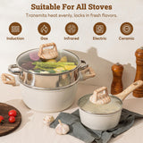 17 Pcs Pots and Pans Set Non stick，Cookware Sets White Granite Induction Cookware, Non-toxic Healthy Non Stick Kitchen Cooking Set, White