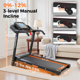 Lastforever 3.5HP Folding Treadmill for Home, 350 lbs Capacity, Portable Treadmills with 3-Level 12% Manual Incline, Bluetooth Speaker, Shock Absorption, Quiet Motor