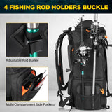 Kalkal Fishing Tackle Backpack, 51L Water-Resistant Fishing Backpack with Cooler & 4 Rod Holder, Sunglasses Pocket, Fishing Tackle Bag Storage Fishing Gear, Fishing Gifts for Men Father