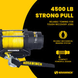 Novawinch FENIX 4500 Synthetic Winch Rope - 4500 lb Rated Line with 1/4 in x 55 ft Synthetic Rope - Mechanical Load Holding Brake and Aluminum Hawse Fairlead for Controlled Pulling Applications