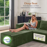 Furnify 106" Modular Sectional Sofa with L-Shape Chaise, Right/Left Facing Deep Seat Cloud Couch, No Assembly Required, Upholstered Couch for Living Room Bedroom (Plush Corduroy Fabric, Green)