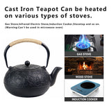 60.9oz YJX Cast Iron Teapot, Japanese Tetsubin Tea Kettle for Stovetop Safe, Cast Iron Tea Pot with Infuser for Loose Leaf, Black Kettle Teapot, Good Gift For Tea Lovers(1800ml)