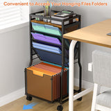 8 Tier Rolling File Cart with Hanging File Folder Organizer, Mobile File Organizer with 2 Sides Access Bookcase, Beside/Under Desk File Organizer Cart with Wheels for Office Home School Organization DAOUTIME