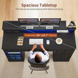 Executive Desk with Drawers Computer Desk with File Drawers, Power Outlet and Led Lights