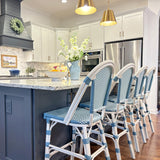 PURPLE LEAF Bar Stools 30" Set of 2 French Rattan Aluminum, Light Blue