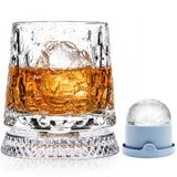 10oz Spinning Whiskey Glasses for Whiskey-lovers: 360° Rotating Crystal Glass with Iceball Mold for Scotch Bourbon - Old Fashioned Glasses for Bar Party Home - Gifts for Men Dad Husband (Star Diamond)