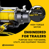 Novawinch Flex 8000 lb Electric Trailer Winch 12V - Synthetic Rope - Heavy Duty Power Tow for Boat Trailer, Marine and Utility Trailers - 8000 lb Capacity for Loading and Retrieval