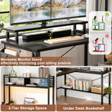 Aheaplus L Shaped Gaming Desk with Power Outlets & LED Lights, Small L- Shaped Desk Computer Corner Desk with Monitor Stand & Storage Shelf, Home Office