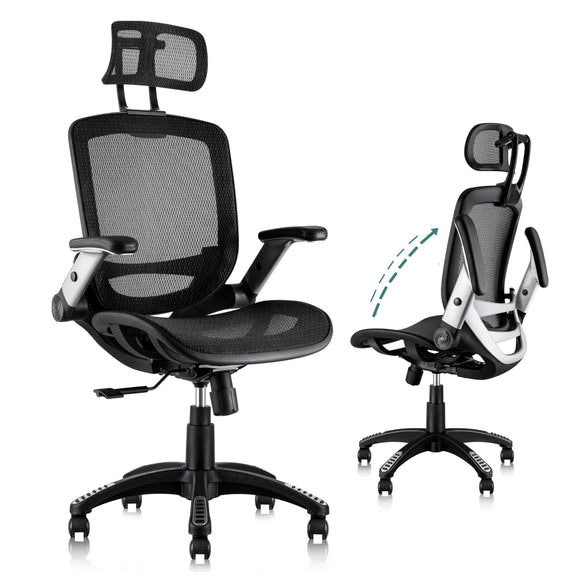 Ergonomic Office Chair, High Back Home Desk Chair with Headrest, Flip-Up Arms, 90-120° Tilt Lock and Wide Cushion GABRYLLY