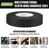 PACKKA Wire Harness Tape 3/4” x 50’ (3 Rolls) Self-Adhesive Fabric Tape Black Electrical Tape for Automotive Engines, Noise Dampening and Cable Protection