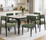 BONBEUR Wooden Dining Chairs Set of 6, Upholstered Kitchen Chairs with Solid Rubberwood Legs, Modern Farmhouse Dining Room Chairs, Green Linen Fabric & Black Legs