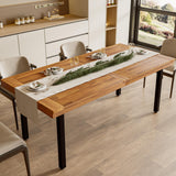 Dining Table for 6-8 People, 70" Acacia Wood Rustic Rectangular Dinner Table with Metal Frame, Sandblast Finish