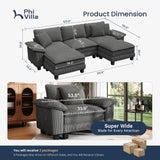 PHI VILLA Modular Sofa 5-Seat U Shaped Cloud Couch Sectional with Ottoman