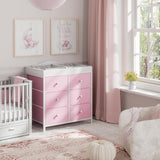BOLUO Changing Table Dresser with 6 Fabric Drawers, Baby Dresser with Changing Table Top Diaper Changing Station with Storage for Nursery Modern Pink