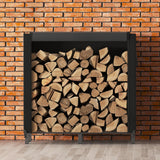 Lifewit 4 FT Firewood Rack Outdoor with Waterproof Cover, Indoor/Outdoor Wood Storage with Side Pocket, Heavy Duty Firewood Holder for Fireplace, Fire Pit, Black, 122 x 59 x 122 cm/48 x 23 x 48 inch