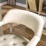 LEEMTORIG Faux Leather Dining Chair with Arms, Solid Wood Dining Chair with Supportive Back, Game Poker Table Chairs, Boss Caption's Chairs Office Desk Chairs, Soft Grey Legs & Beige PU CY-NX173-WT