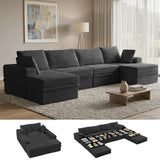 NABUMI 142'' Modular Sectional Sofa, Deep Seat Boneless Couch with Storage