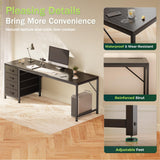 PRAISUN 63 Inch Computer Office Desk with Power Outelts and USB-C Port, Reversible Gaming Desk with 4 Fabric Drawers, Work Study Desk Work from Home, Black