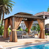 Aoxun Gazebo 10x12 Hardtop Gazebo with Double Galvanized Steel Roof, Brown
