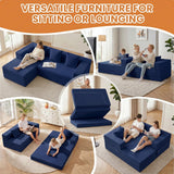 79" Modular Sectional Sofa, Boneless Convertible Sleeper Sofa Bed, Modern Tri-Folding Cloud Couch with L-Shape Chaise, Corduroy Futon for Living Room Small Spaces Apartment, No Assembly,Blue