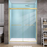 GETPRO Shower Door Double Sliding 56-60 in. W x 72 in. H Semi-Frameless Bypasss Bathroom Glass Shower Sliding Doors,1/4 inch Clear Tempered Glass Door for Walk-in Shower Brushed Gold