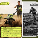 21V Cordlees Tiller Cultivator for Gardening, 400RPM Electric Garden Tiller, Brushless Rototiller with 2 * 3.0Ah Battery, 9.5" Width 7" Depth, for Yard、Lawn、Soil Tiller (Green)