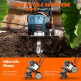 SENIX 4QL 4-Cycle Gas Powered Tiller Cultivator, 46cc Full Crank Engine, 15-Inch Tilling Width, 8-Inch Tilling Depth, Easy Start