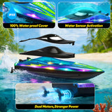 RC Boat with LED Lights - Toddler 14Inch Remote Control Boat for Kids and Adults, 2.4Ghz Fast RC Boats 15 KPH for Lakes & Pools with 4 Rechargeable Battery, Summer Toys Gifts for Kids Age 8-12 (2)