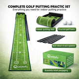 Putting Green Indoor | Wrinkle-Free Golf Mat with Auto Ball Return | Non-Slip Surface & Alignment Markings for Accurate Putting Practice at Home, Office & Outdoors | Improve Stroke Control & Precision