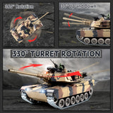 Supdex 1:18 RC Tank, 2.4G US Metal M1A2 Remote Control Tank That Shoot BBS Model Toys, Army Toy with Smoke, Lights, Sound and Recoil,Military RC Vehicle for Adults and Kids 6+ Year Old