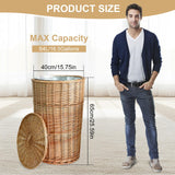16.5 Gallon Large Wicker Trash Basket with Metal Liner,15x14x24 in Wicker Trash Can with Lid, Tall Wickers Waste Basket, Handwoven Trashs Cans for Bedroom Kitchen Living Room, Raw Wood Color