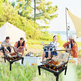 Folding Barbecue Grill, Portable Charcoal Grill with 360 Degree Rotating Cooking Grille, Cooking Grill with Adjustable Tray, Suitable for Outdoor Camping Picnicking Backyard Garden Parties