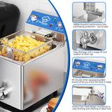 TOPKITCH 6.3Qt Electric Fryer with Oil Drain,30 Minutes Timer,Stretch forming oil tank,Lid and Solid Wire Mesh Basket,Light Duty Commercial Electric Countertop Deep Fryers-120V,1800W
