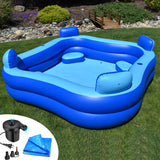 Rukala Inflatable Pool Bundle with Seats & Headrests - 8ft x 8ft - Electric Pump and Ground Tarp Included - Fast Setup and Reinforced Seams