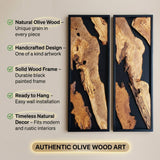 Natural Live Edge Olive Wood Wall Art - Modern Black Resin Decor & Handcrafted Rustic Wood Panel, Nature-Inspired Abstract Luxury for Living Room or Office - 20x39"