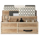 BLU MONACO | Natural Wood Mail Organizer with Drawer & Pen Holder | Rustic Desk Organizer for Bills, Letters & Countertop Storage | Wooden Desktop Mail Sorter for Home & Kitchen