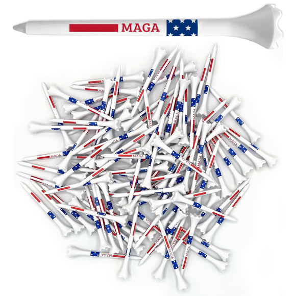 ProActive Sports MAGA 3 ¼” 100 Pack of Durable 6 Prong Plastic Golf Tees Featuring Patriotic American Flag Print - Made in The USA