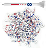 ProActive Sports MAGA 3 ¼” 100 Pack of Durable 6 Prong Plastic Golf Tees Featuring Patriotic American Flag Print - Made in The USA